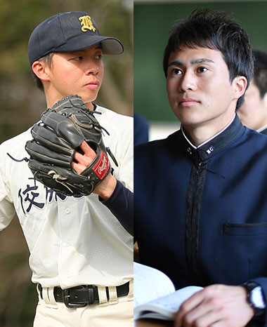 左、野球部ピッチャー、右、凛として前を向く男子生徒